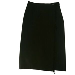 Lizwear Vintage Black Wool Blend Wrap Skirt 8 Fringe Winter Fall Casual 90s Boss